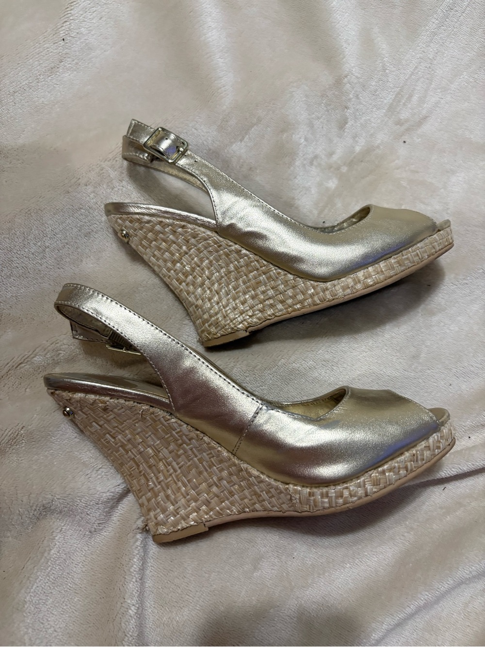 Lilly Pulitzer Gold Metallic Wedge Slingbacks